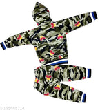 Wool kids winter hoody jacket & pyjama with printed net pattern, suitable for 0-3 Months and 3-6 Months, made in India