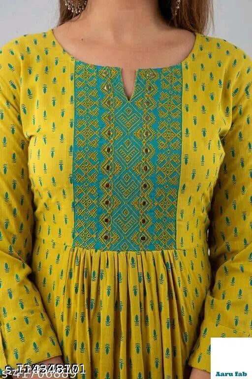 Rayon, printed festive embroidery Anarkali, three-quarter sleeve dress. Stylish Indian women's fashion with single size options" (125 characters)