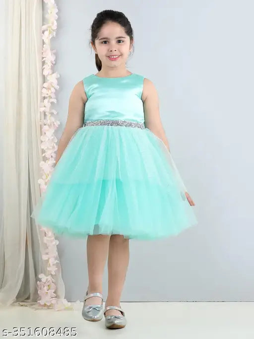 Rama green embellished net dress for girls partywear, 1-2 years, Indian origin