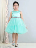 Rama green embellished net dress for girls partywear, 1-2 years, Indian origin