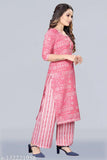 Magic Slub Cotton Round neck Kurta Palazzo Set, three-quarter sleeves, printed net design on single piece in XS size, Indian cotton blend fashion