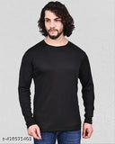Dark black polyester men's long-sleeved solid t-shirt for fitness and casual wear