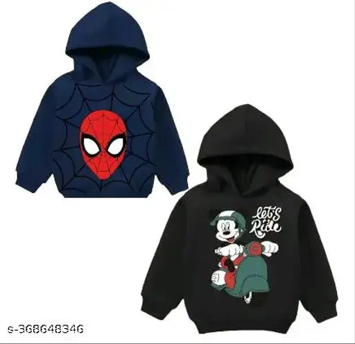 Cotton blend kids hoodie pack (2), printed net pattern, long sleeves, sizes: 0-3M to 5-6Y, Indian origin
