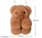 Soft brown teddy bear sling bag with adjustable strap, suitable for girls and kids, measuring 26cm x 35cm