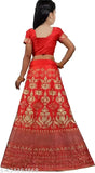 Embroidered satin lehenga choli and net dupatta set for girls, semi-stitched Indian ethnic wear in sizes 2-13 years