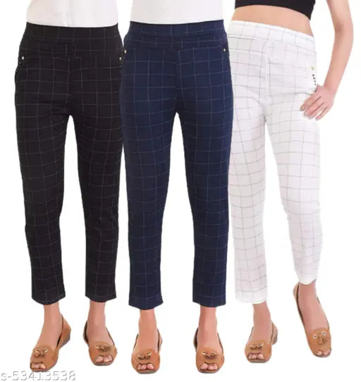 LUVCARE Women's Slim Fit Checked Jeggings Combo
