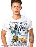 Classic printed polyester shirt, short sleeves, Mahadev Mahakaal design - Indian men's fashion