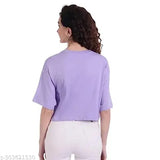 Lavender cotton blend crop top, panda design for women's casual style, India origin