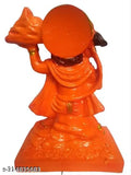 Orange Polyresin Hanuman Ji Idol, intricately crafted by Indian artists, 17CM high for home, car, or office decor
