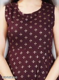 Rayon flare kurta, hand block printed, sleeveless, hip length