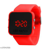 Red watch with digital display, LED light, and stopwatch function