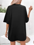 Black oversized round neck printed t-shirt for women