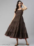 Black and red printed rayon sleeveless dress, vibrant print combo, fashionable women's clothing from India