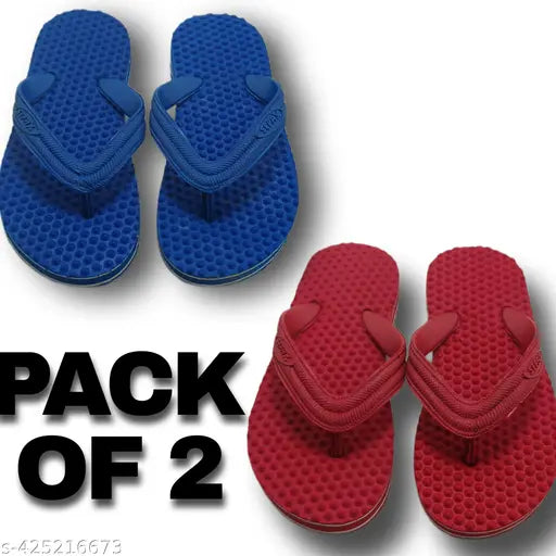 Rubber striped net kids flip flops, 2 pairs for essential boys' comfort & durability from India
