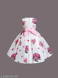 Kids satin print net frock, full sleeve, party wear for 4-5-year-olds