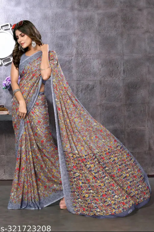 Womens Georgette printed saree with blouse