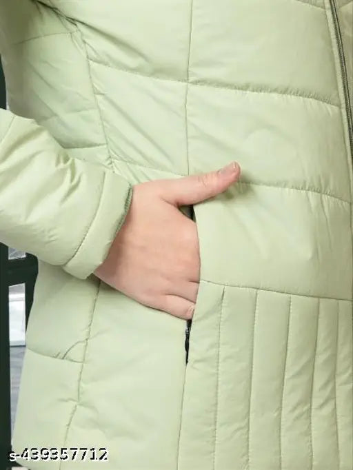 Navy nylon winter jacket for women, long sleeves, solid pattern, XOHY branded