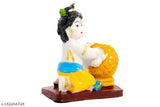 Poly Resin Lord Krishna Statue eating Makhan - Eco-friendly Indian religious showpiece, perfect for home décor and pooja