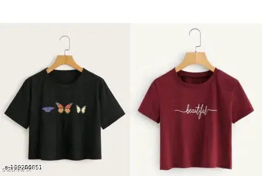 Cotton blend urban glam women's t-shirt set, printed pattern on short sleeves, sizes S-XL