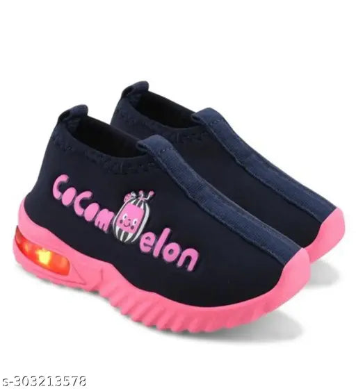 Girls' kids blue pink shoes with glowing lights and a character on the shoe