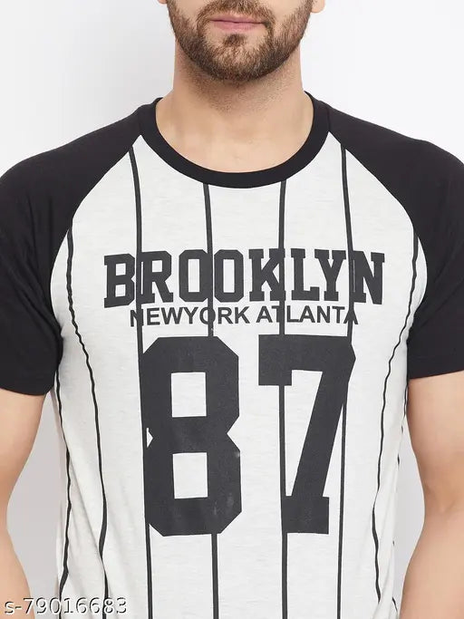 White cotton blend men's t-shirt from The Million Club, featuring printed design on half sleeves
