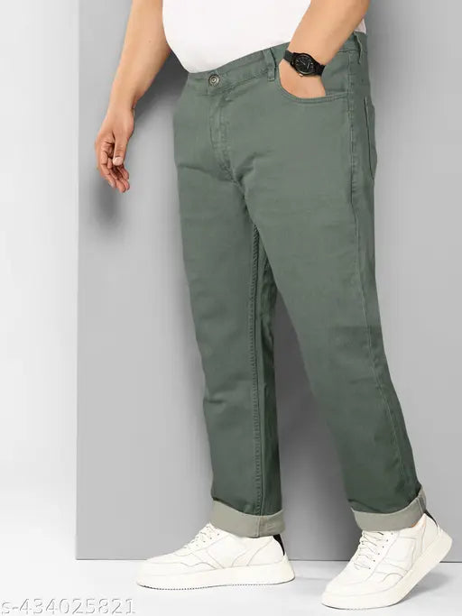 Regular fit olive green men's jeans with pockets and belt loops