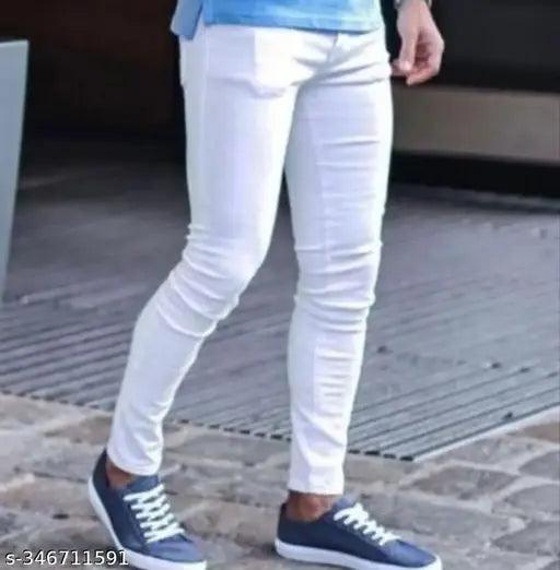 Denim flaying men plain white jeans, solid design in sizes 28, 30, and 32 for a perfect fit from India