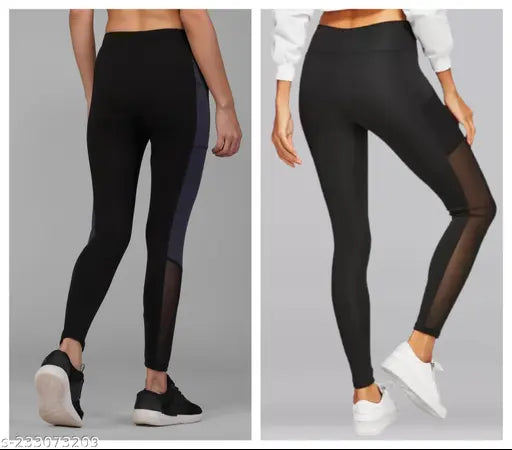 Green-shade striped net lycra track pants for women, pack of 2 - ideal for gym and tracking wear, classic fit sizes ranging from 28 to 44 inches