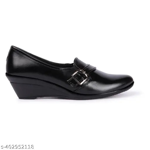 Black side-velcro office shoes for women, party wear, comfortable slip on formal loafer, stylish fashion moccasins range, cushioned footbed finish, flexible