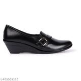 Black side-velcro office shoes for women, party wear, comfortable slip on formal loafer, stylish fashion moccasins range, cushioned footbed finish, flexible