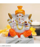 Multicolor poly resin Ganesh Idol (12cm) for home decor & office - intricate elephant-headed deity with four arms, originating from India