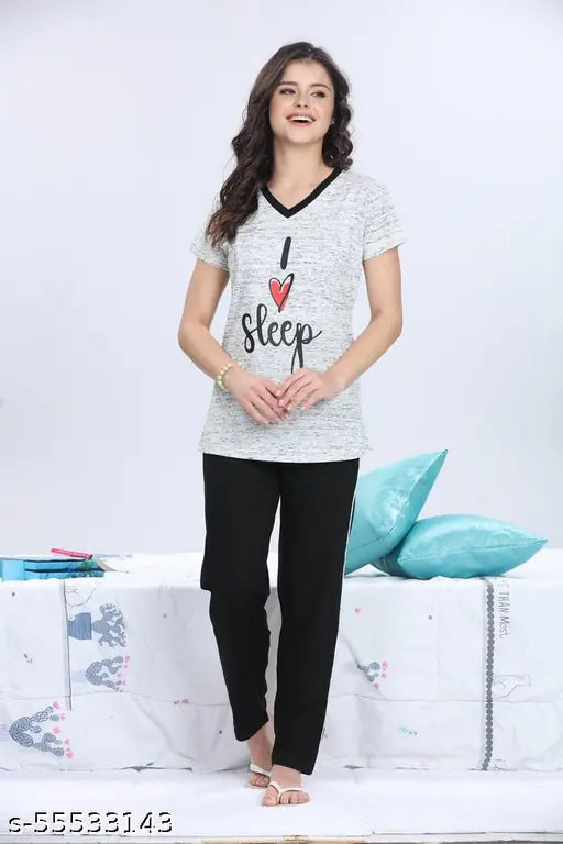 Life Partner women's full-length hosiery night suit, cotton printed capri set in solid net, women's lounge wear for sleep and relaxation