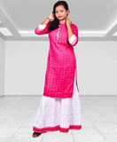 Rayon sharara kurta set in self-design pattern, fashionable attire for kids aged 7-14 years. India origin