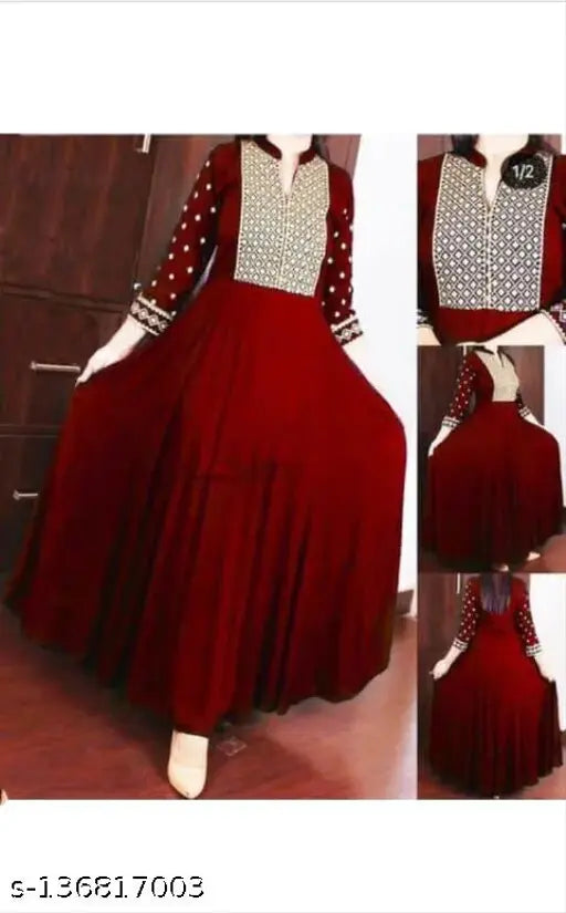 Maroon rayon blouse, solid pattern, three-quarter sleeves - Indian women's fashion