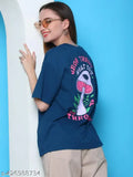 Blue and white oversized women's t-shirt with a printed design