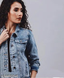 Ice Blue Denim Women's Jacket with long sleeves, tailored fit and contrasting stitch detail