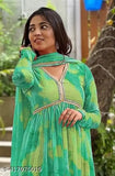 Georgette printed long sleeve v-neck flared anarkali gown with dupatta, ideal for women's functions and parties