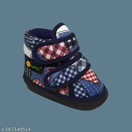 Blue plaid design with velcro straps on casual baby shoes