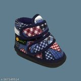 Blue plaid design with velcro straps on casual baby shoes