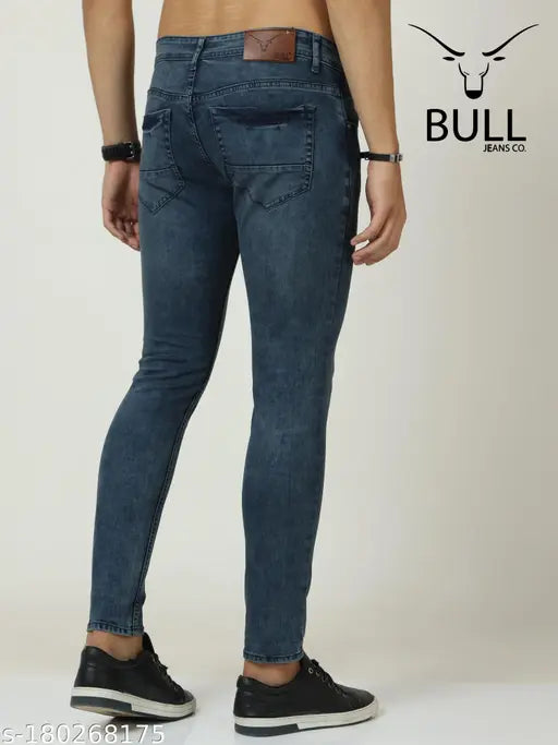 Blue denim jeans, men's slim fit