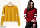 Multicolor round neck cotton blend full sleeve t-shirt for women, vibrant and trendy fashion statement