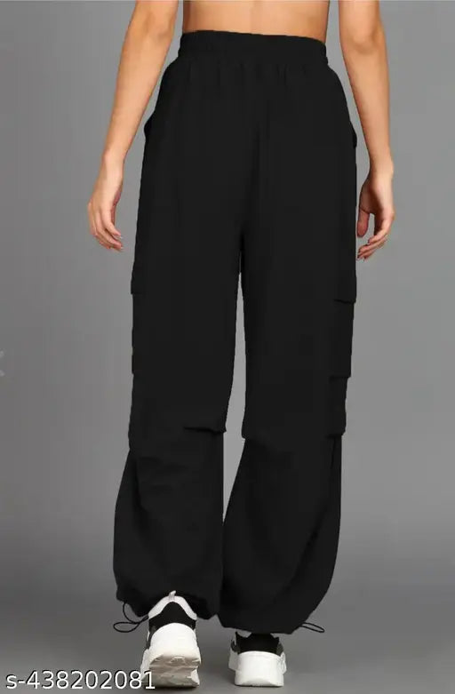 Four-pocket black jogging pants with drawstring waistband
