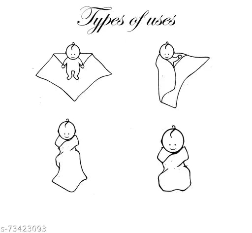 Black and white line drawing of a baby swaddle blanket with elephant print.