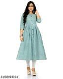 Striped cotton kurti for women, three-quarter sleeves, printed lining design, India origin