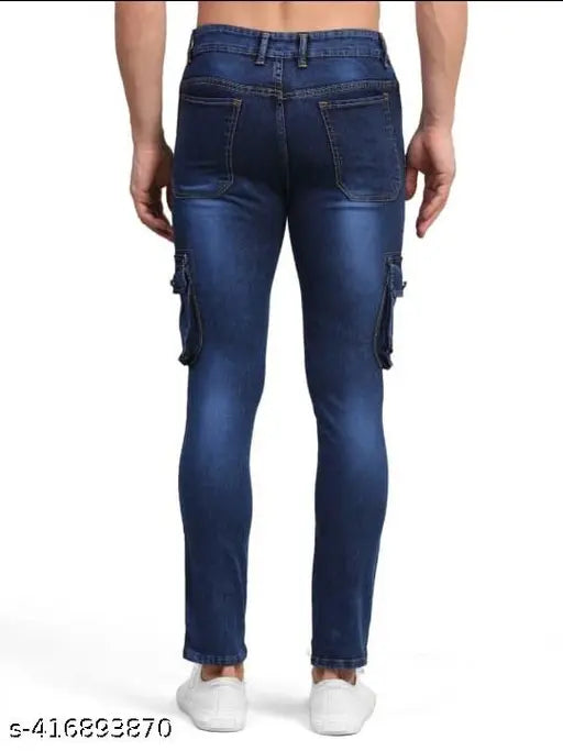 Blue denim 6 pocket jeans, dyed/washed, waist size 28-40 inches, hip size 34-40 inches, made in India