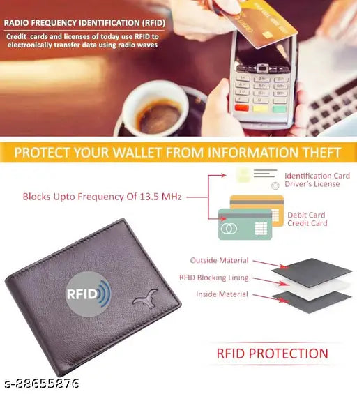 Brown 100% genuine leather wallet & pen combo for men, RFID protected, high-quality top grain leather, handcrafted with 2 cash compartments, 4 credit card slots, 2 secret compartments, and 1 coin pocket