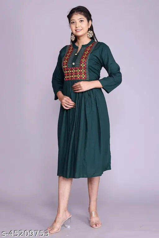 Rayon embroidered anarkali kurti for women, three-quarter sleeves, Indian fashion