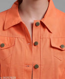 Orange cotton 3/4th sleeve denim jacket for women by Saman Fashion