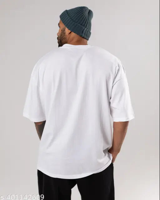 White polycotton superheroes t-shirt for men, printed design on chest. M size (chest 40 in, length 27 in). Indian-made