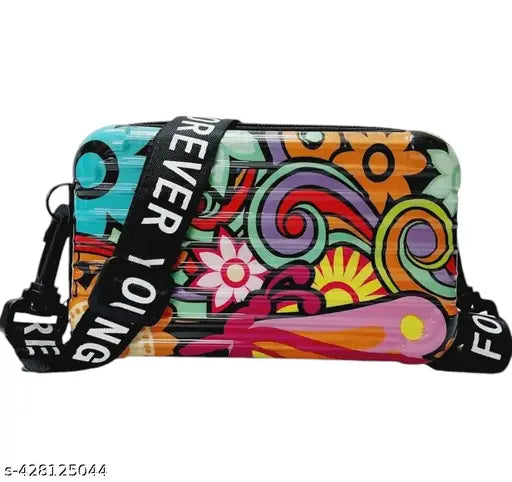 Colorful acrylic sling bag with vibrant floral design